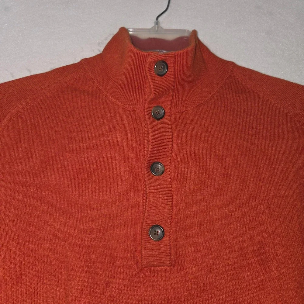 Banana Republic Men's Orange Cotton Cashmere Mock‎ Neck Button Sweater Large